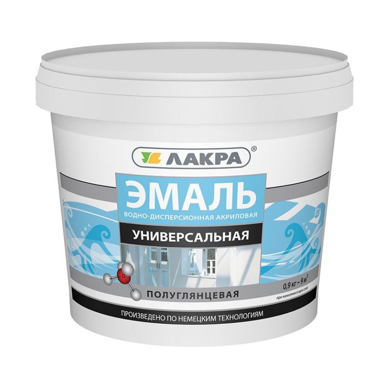 Эмаль акриловая ЛАКРА белая полуглянцевая (0,9кг)