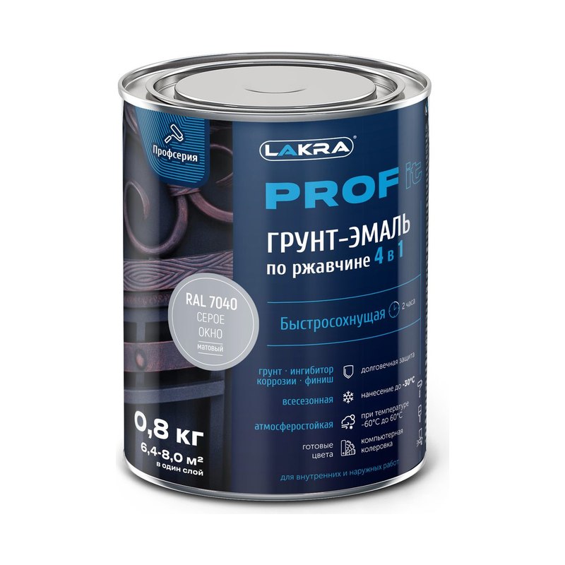 Грунт-эмаль Лакра PROF IT 4в1 цвет серый (0,8кг)