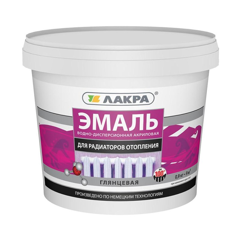 Эмаль акриловая для радиаторов ЛАКРА белая глянцевая 0,9кг