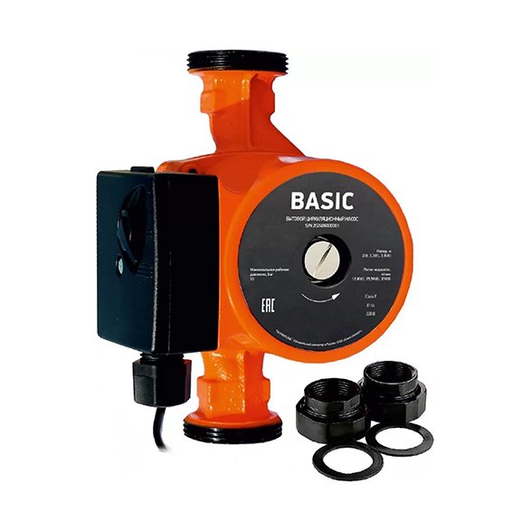 Насос циркуляционный отопительный PROFLINE Basic 25/4-180 с гайками шнуром и вил
