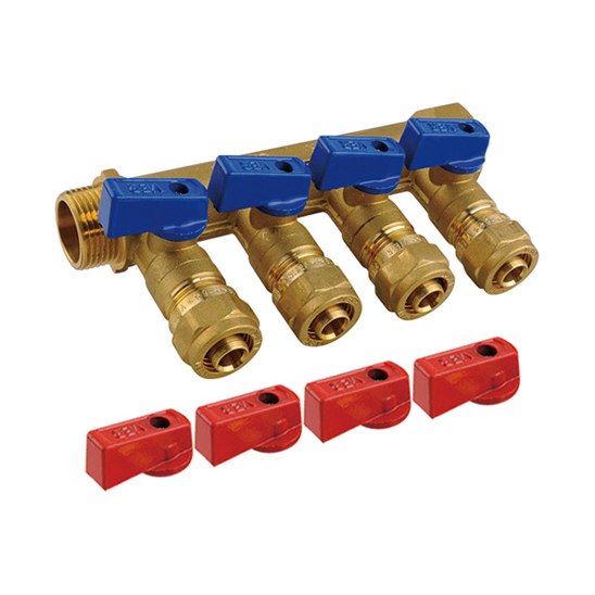 Коллектор с шаровой кран. 3/4"х1/6"м-4вых . с цангой VIEI...
