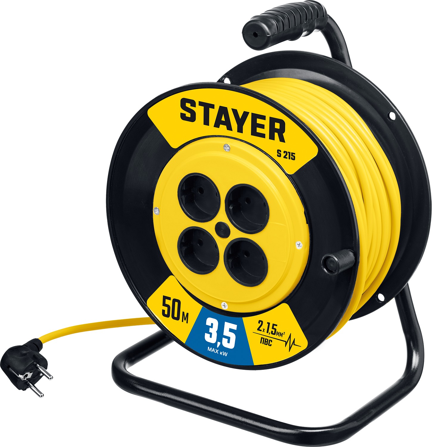 Удлинитель силовой на катушке ПВС 2х1,5 50м 3500Вт Stayer S-215