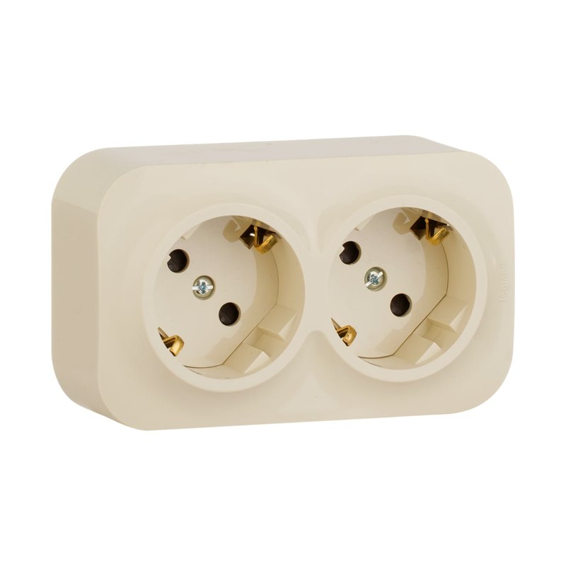 Розетка о/у 2 гнезда с/з шторками 16А 230В IP20 бежевая Legrand 782267 (782253)