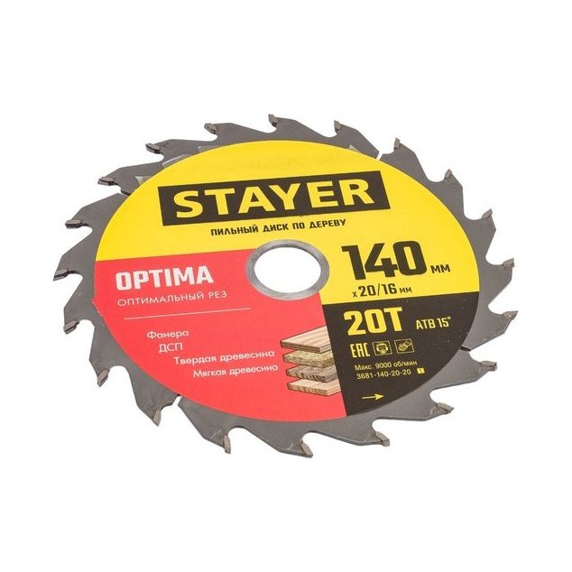 Пильный диск по дереву STAYER оптимальный рез 140х20/16мм 24Т
