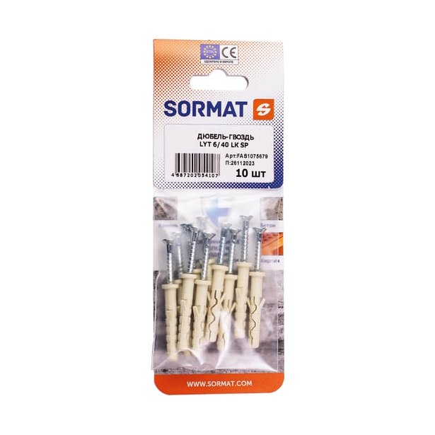 Дюбель-гвоздь 6*40 LYT LK SP с бортиком "SORMAT"