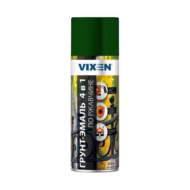 VIXEN Грунт-эмаль по ржавчине 4 в1 зеленый мох  аэрозоль ...