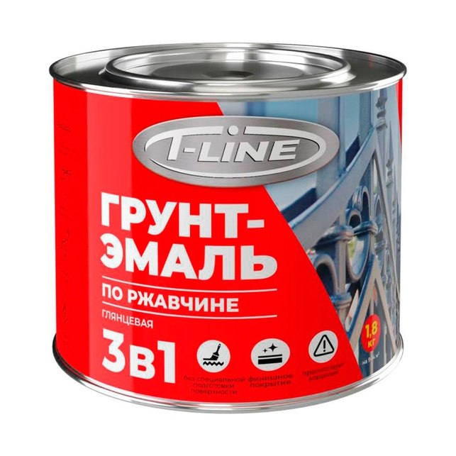 Т-лайн Грунт эмаль по ржавчине 3в1 вишневая 1,8 кг