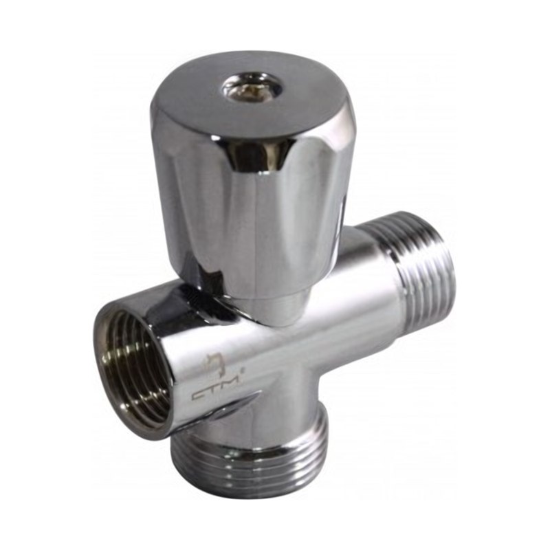 Вентиль трехпроходной 1/2"х1/2"х3/4" нар-нар ш/ш г маховик хром CV301234
