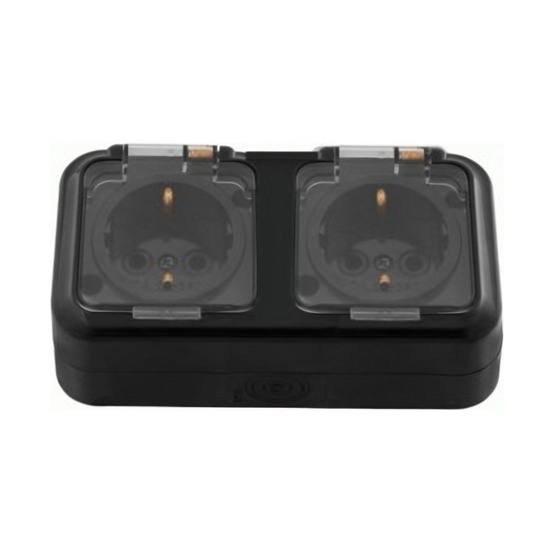 Розетка 2-местная Bylectrica чёрная IP54 16А