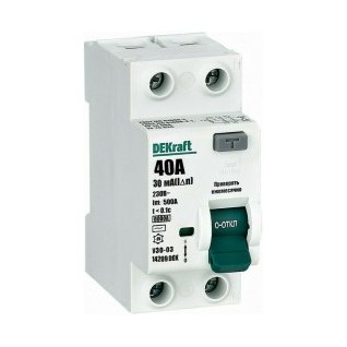 УЗО дифференциальное DEKraft УЗО-03 2P 40А 30мА тип AC 6кА эл мех 14209DEK