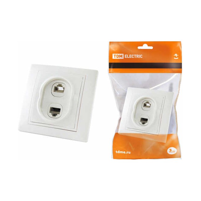 Розетка телефонная RJ11+компьютерная RJ45 TDM Таймыр БЕЛЫЙ