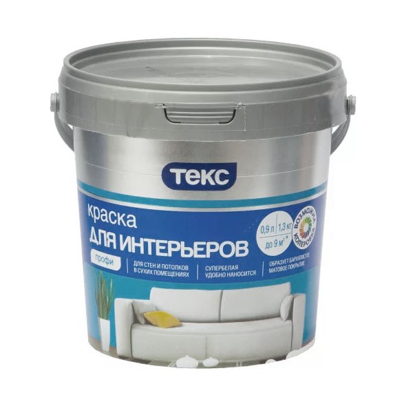 Краска водно-дисперсионная интерьерная Текс Профи супербелая 0,9л