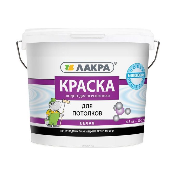 Краска водно-дисперсионная для потолков ЛАКРА белая 6,5кг