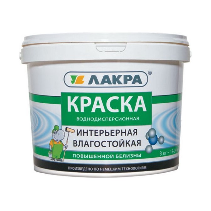 Краска латексная водно-дисперсионная интерьерная влагостойкая ЛАКРА белая 3кг