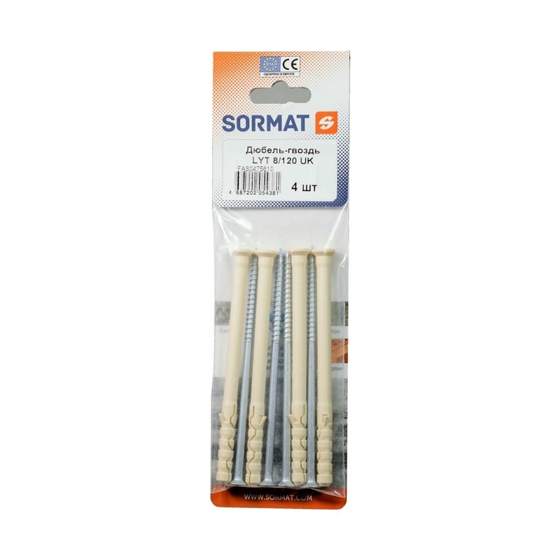 Дюбель-гвоздь 8*120 LYT UK KP потай "SORMAT"