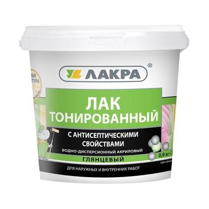 Лак водно-дисперсионный тонированный ЛАКРА бесцветный 0,9кг