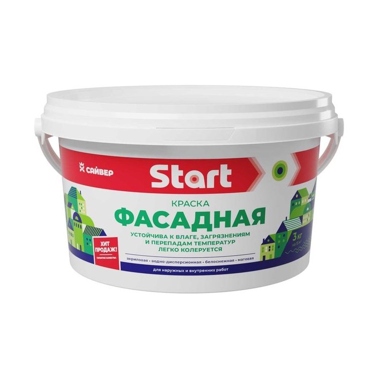 Краска СТАРТ фасадная белоснежная (3кг)
