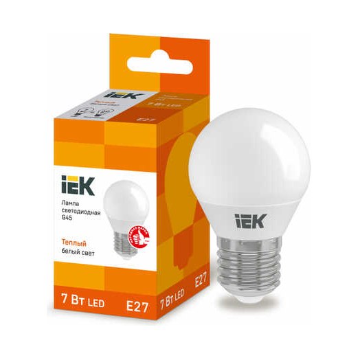 Лампа светодиодная IEK G45 7Вт 230В 3000К E27
