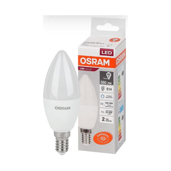 Лампа светодиодная OSRAM B60 7Вт 230В 6500К E14