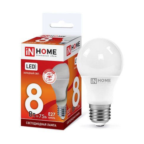 Светодиодная лампа IN HOME LED-A60-VC 8Вт 230В Е27 6500К
