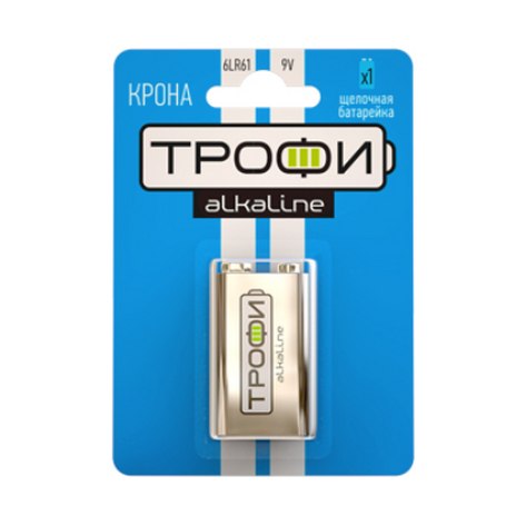 Батарейка щелочная Трофи 6LR61/6LF22 крона BL1