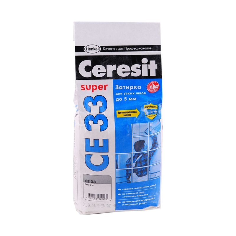 Затирка цементная Ceresit CE33 S белая (2кг)
