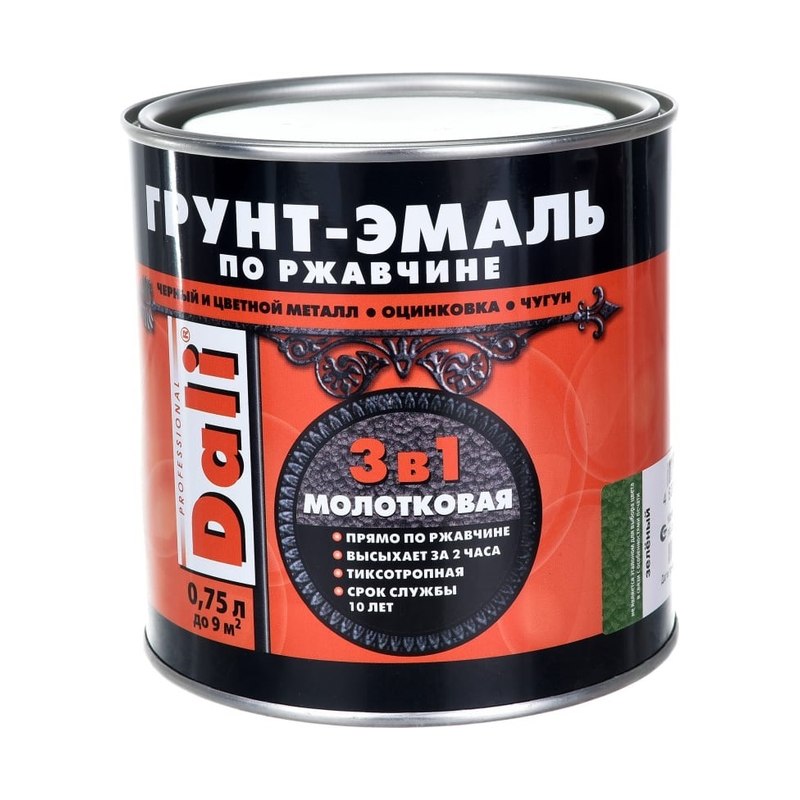 Грунт-эмаль по ржавчине молотковая ДАЛИ зелёный 0,75л