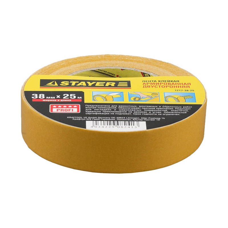 Лента клейкая двухсторонняя тканевая STAYER PROFESSIONAL 38мм 25м