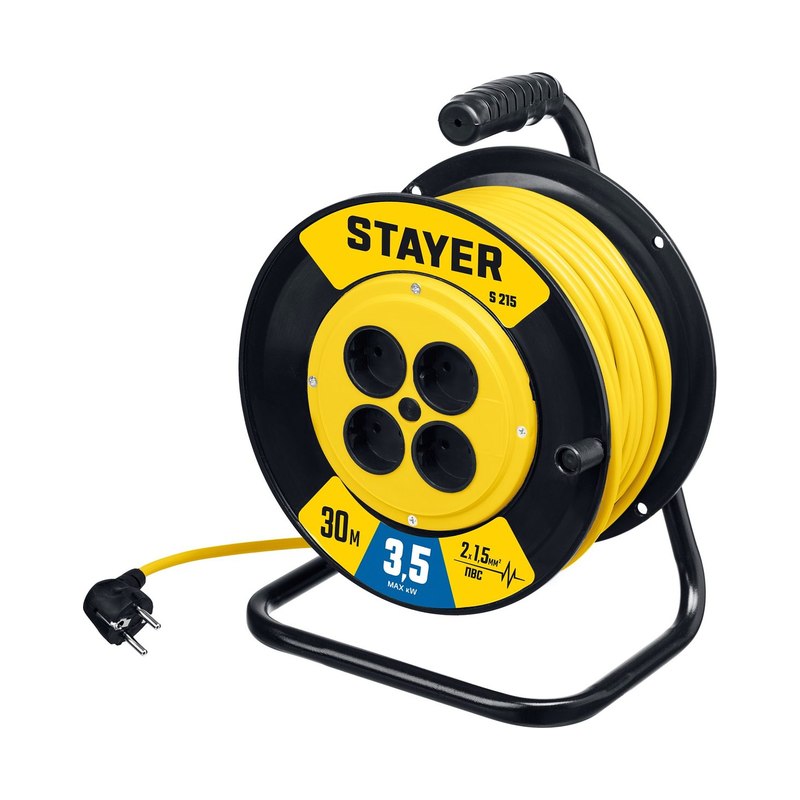 Удлинитель силовой на катушке ПВС 2х1,5 30м 3500Вт Stayer S-215
